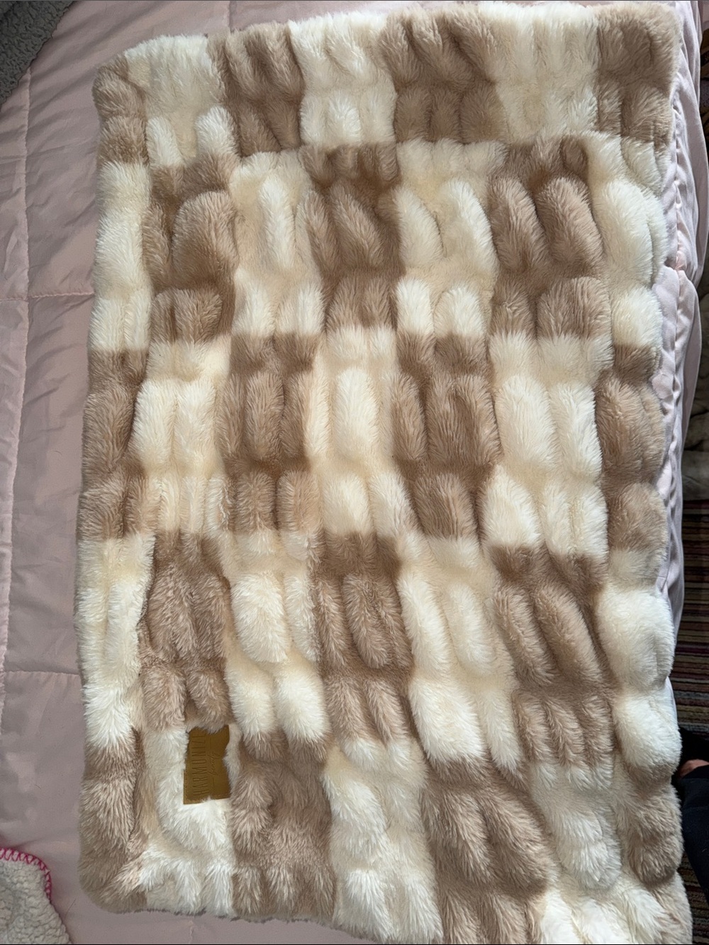 Lola Blanket baby Luxurious Cream and Tan Faux Fur Throw Blanket